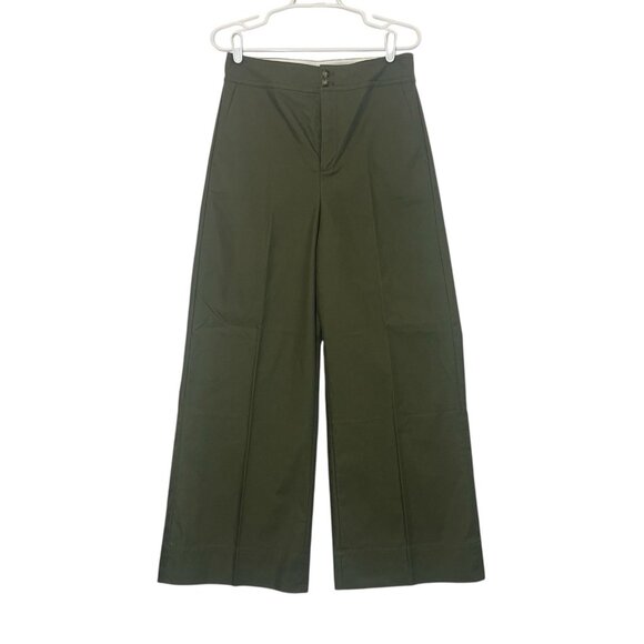 J.CREW Pants - J. Crew Women Wide Leg Pants Size 8 High Rise Green Cotton Blend Zipper Pockets